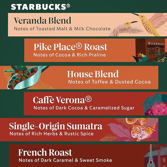 Starbucks K-Cup Coffee Pods, Starbucks Blonde, Medium, Dark Roast and Flavored Hot or Iced Coffee, Variety Pack, 40 Keurig Pods