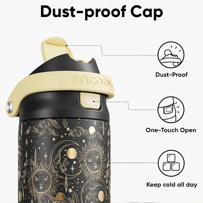 ENCOOL Leakproof Insulated Water Bottle with Straw Dual-Sip Water Bottle Bag-Safe Design for Work, Commute & Gym – Keeps Drinks Cold All Day, 24 oz, Moonlit Orbits