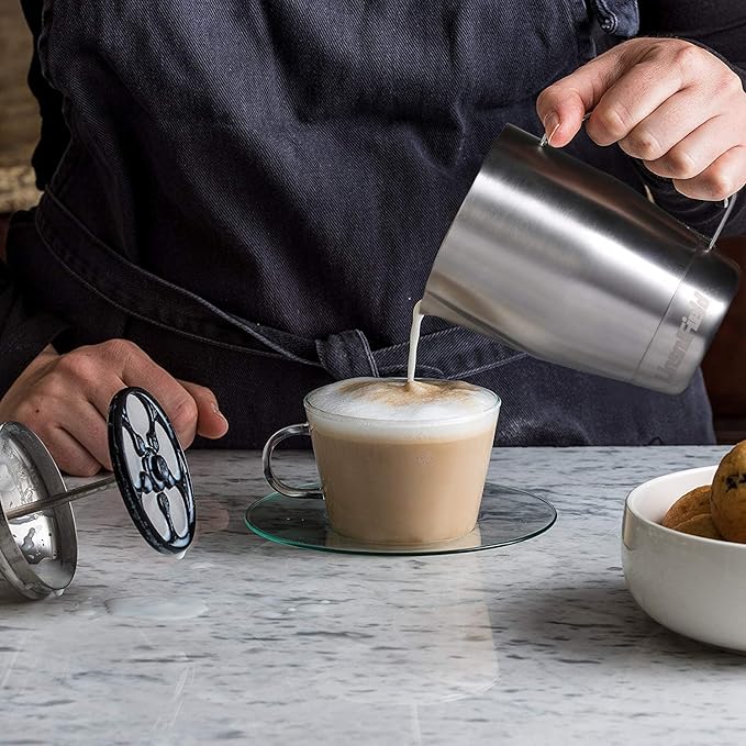Milk Frothering Pitcher - LinsnField Pro-Grade Premium 304 S/S 30oz Stainless Steel Espresso Steaming Pitcher