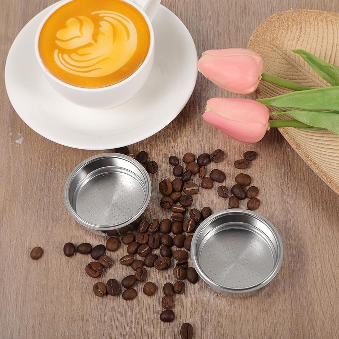 2 Pcs Stainless Steel Coffee Filter, 51mm Pressurized Espresso Filter Basket for Portafilter Machines Espresso Machine Parts Compatible with 51mm Portafilter Coffee Machines (2 Cups Capacity)
