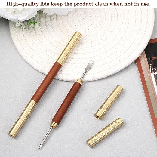 2pcs Coffee Art Pen, Stainless Steel Latte Art Tools with Lid, Lattes Pen with Wood Handle, Dual-Head Design, for Creating Professional Espresso Tools, Home, Travel, Cafe Use