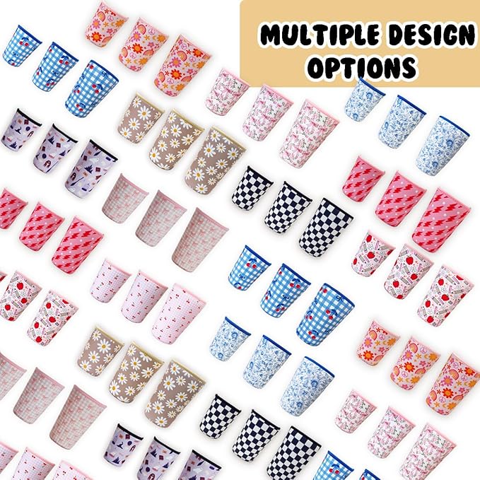 Reusable Insulated Neoprene Iced Coffee Cup Sleeve, Durable Drink Sleeve for Cold Beverages, Beverage Holder for Iced Coffee, Ribbon Rose