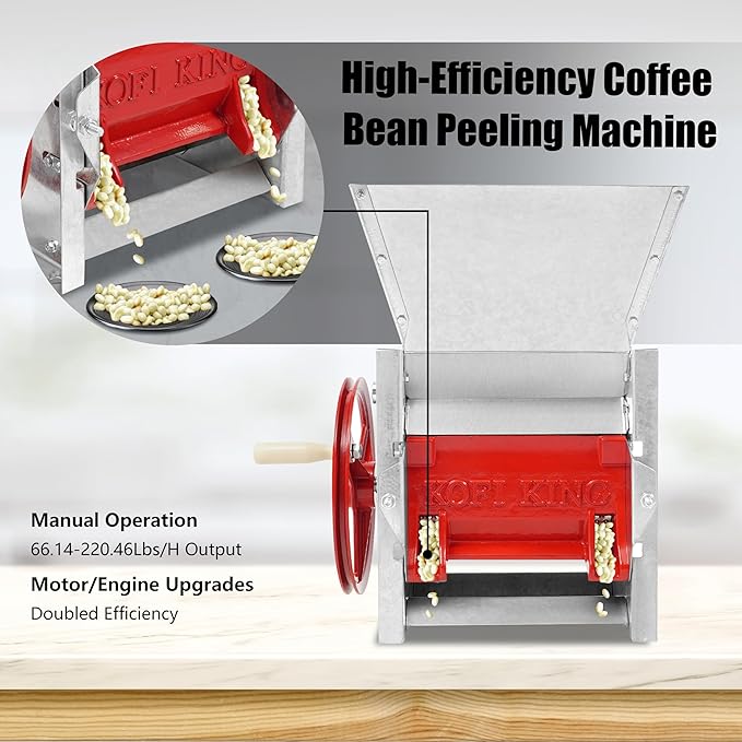 Coffee Bean Roaster Machine Fresh Coffee Bean Peeling Machine, Semi-Automatic & Manual Beans Shelling Machine with Handle, 304 Stainless, Double Discharge Ports for Shops, Farms, Homes Use