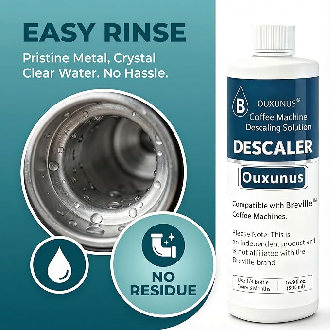 Ouxunus Descaling Solution Compatible with Breville Coffee Machines, 16.9 fl oz Concentrated Liquid with Citric Acid, Eco-Friendly 4 Use Bottle (1)