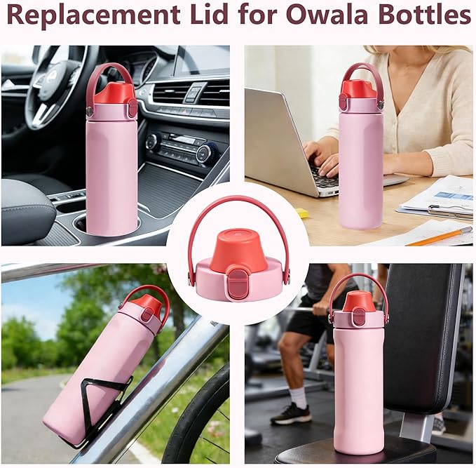 2 IN 1 Replacement Lid for Owala Freesip, Compatible with Owala Cup 16oz 24oz 32oz 40oz, One Button Water Bottle Top Lid Replacement Accessory and Straws, Leakproof, BPA-Free, Rose Pink