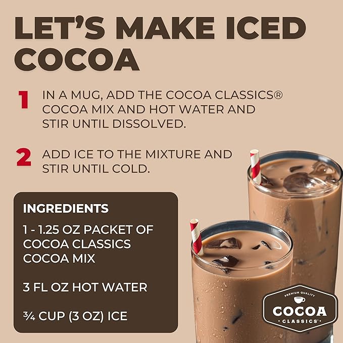 Cocoa Classics Arctic White Cocoa Mix, Hot Chocolate, Made with Nonfat Milk, Just Add Hot Water, Make Hot or Iced Cocoa, Gluten Free, 1.25oz Packets (Pack of 36)