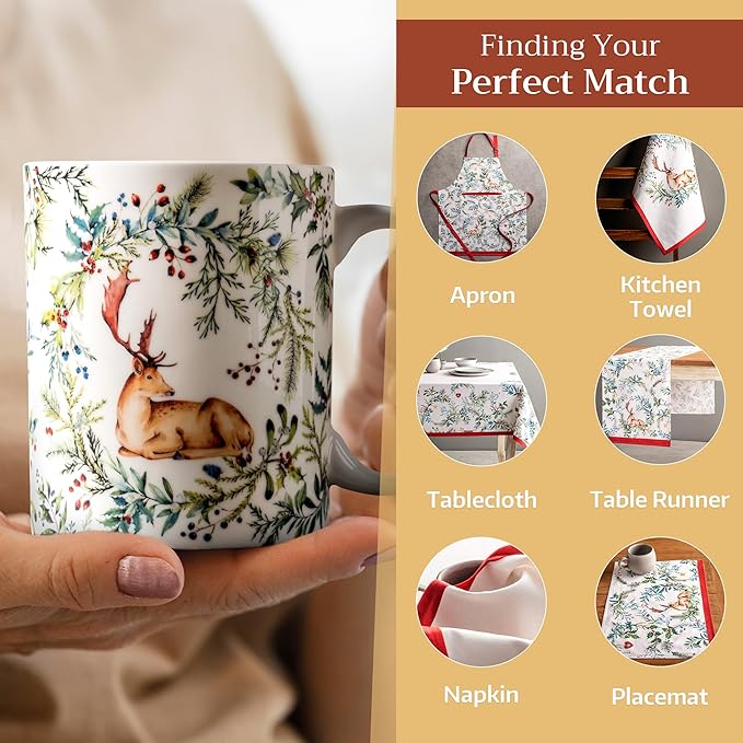 Maison d' Hermine Coffee Mug with Handles Fine Bone China Mugs Pack of Two Tea Cups for Hot Beverages Cappuccino Latte Home Restaurant Office Perfect for Gift (Holly Time, 15 Ounce)