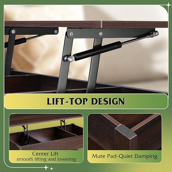 WLIVE Coffee Table, Lift Top Coffee Table with 2Drawers, LED Light, Large Storage and Open ShelfLift Tabletop for Living Room, Espresso