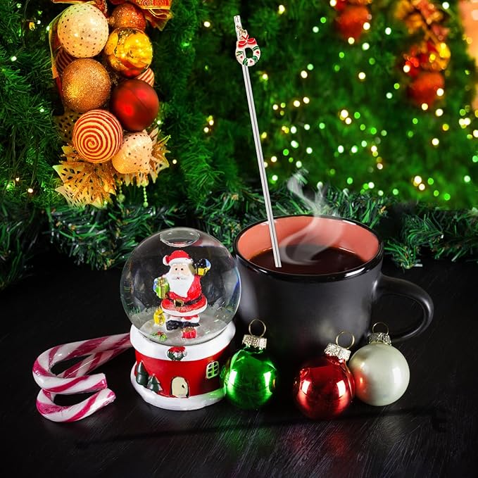 6Pcs Chrismas Charms Cocktail Stirrers Swizzle Sticks Stainless Steel 7.5" Coffee Beverage Stir Sticks for Mixing Cocktail, Hot Cocoa, Creamer