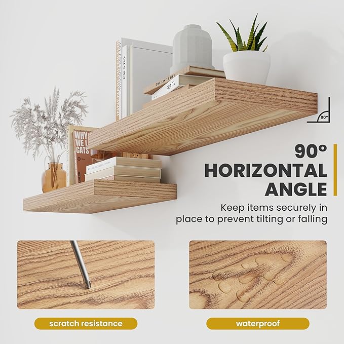 72 Inch Floating Shelves, 9.3" Deep Floating Shelf Wall Mounted, 72" Wall Shelves, Rustic Deep Bookshelf, Large Display Shelves & Storage Shelves for Bedroom, Living Room, Light Brown, Set of 2
