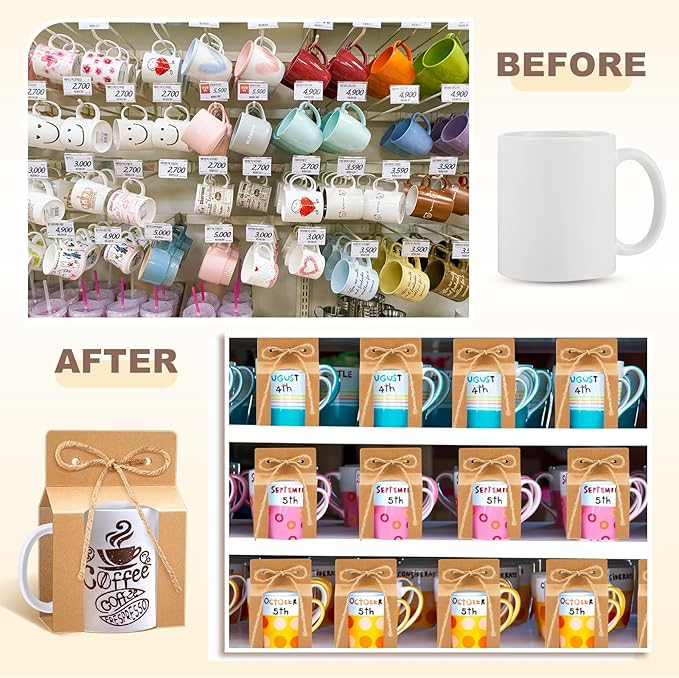 Kosiz 36 Pcs Mug Boxes Sublimation Coffee Mugs Gift Bags with Window Packaging Storage Box for Shipping Selling Wedding Valentines Gift Packaging Wrapping (for 11oz Mug,Brown)