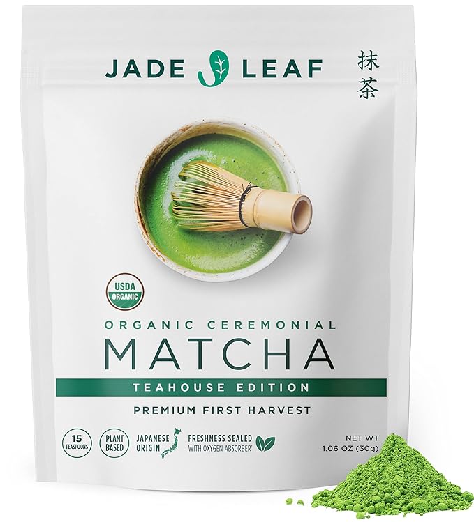 Jade Leaf Matcha Organic Premium Ceremonial Grade Matcha Green Tea Powder - Japanese - Culinary, Ingredient, Ceremonial Barista Teahouse, Latte, Collagen, 1.06 Ounce (Pack of 1), Ceremonial Teahouse