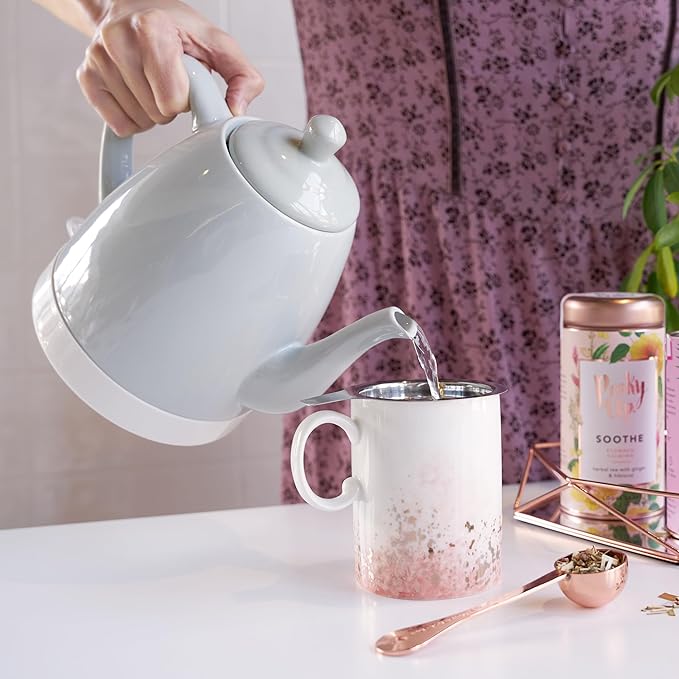 Pinky Up Noelle 1.5 L Ceramic Gooseneck Spout Electric Tea Kettle with Temperature Control - Cordless Design for Boiling Water Pot, Mint, Rose Gold