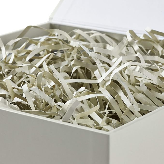Hallmark Medium Gift Box with Lid and Shredded Paper Fill (Grey White 7 inch Box) for Weddings, Bridal Showers, Graduations, Birthdays, Bridesmaids Gifts, All Occasion