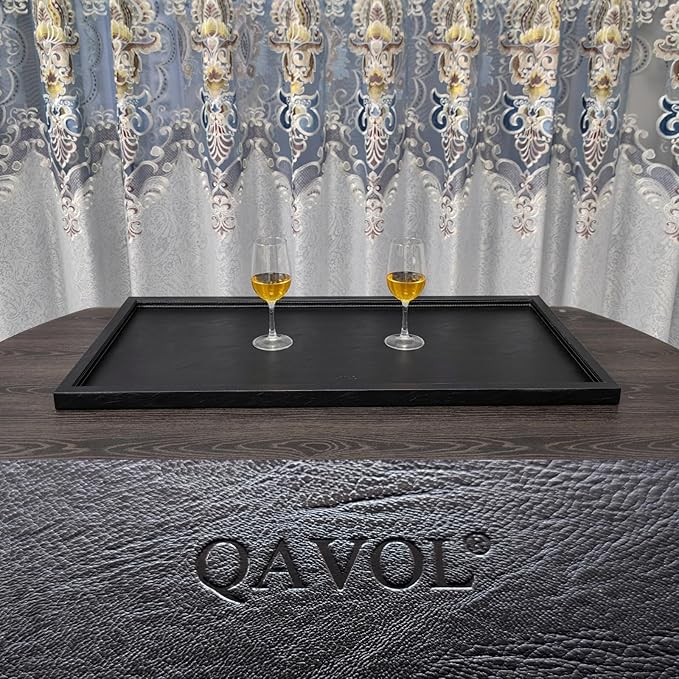 35 x 18 inches High-End Light Luxury Leather Rectangle Oversized Service Tray for Ottoman Tray, Coffee, Food, Family Dinner, Picnic, Party Essentials (Black, 35 x 18 inch)