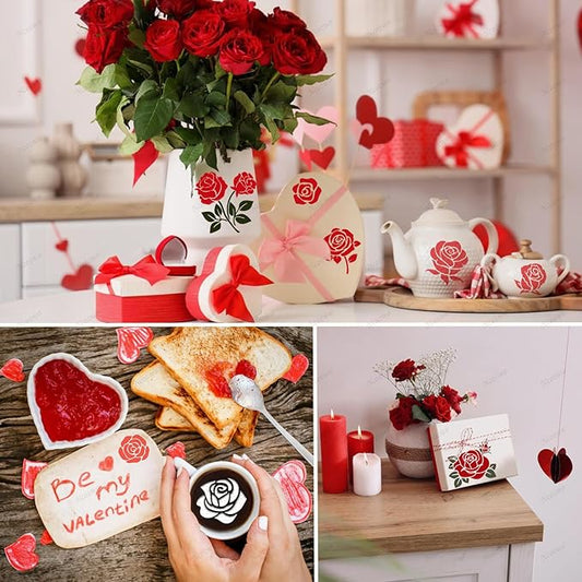 Rose Flower Cake Stencils Kit Reusable Floral Cookie Coffee Stencil Drawing Template for Valentines Day Dessert Buttercream Painting DIY Crafts Decor (25 Pcs)