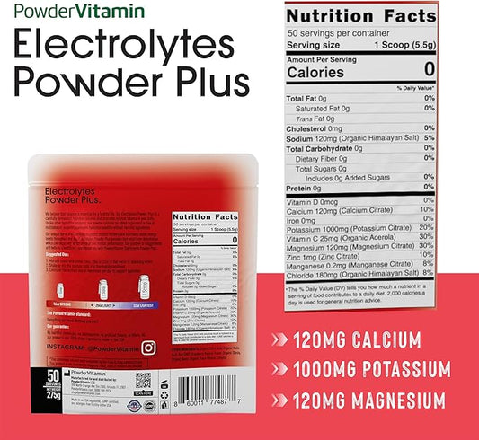 PowderVitamin Electrolytes Powder Plus Keto, Strawberry (50 Servings) 0 Sugar, No Maltodextrin,1000mg Potassium,120mg Calcium,120mg Magnesium,Organic Vitamin C,Zero Calories, Energy Hydration Powder
