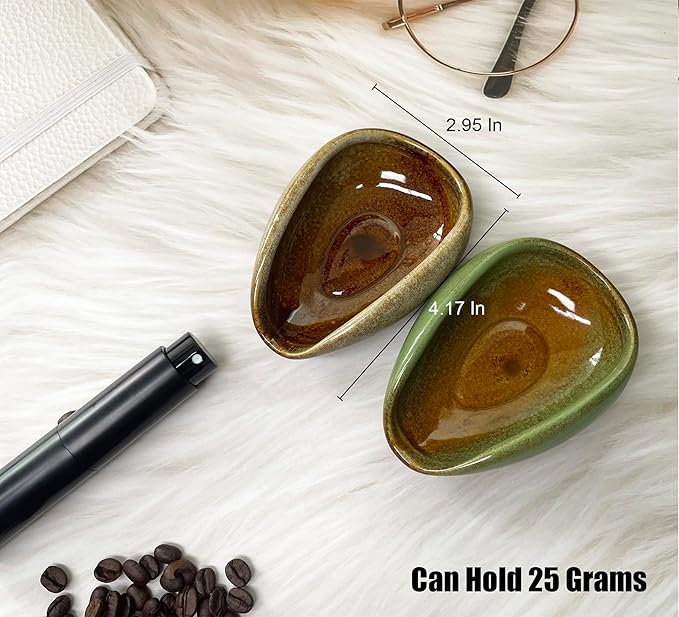 Coffee Bean Dosing Cup with RDT Spray Bottle Set, Ceramic Single Dose Measuring Tray, Coffee Bar Accessories, Green, 25g Capacity