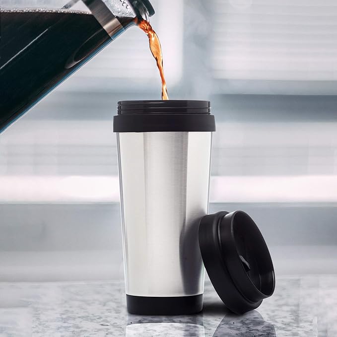 DISCOUNT PROMOS Insulated Stainless Steel Travel Mugs 16 oz. Set of 10, Bulk Pack - Perfect for Iced Coffee, Soda, Other Hot & Cold Beverages - Stainless Steel