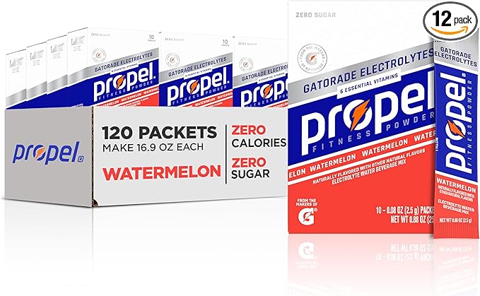Propel Electrolyte Enhanced Water Drink Mix Powder Packets, Watermelon, Zero Calorie & Zero Sugar Hydration with Electrolytes and Vitamins C & E (120 Packets)