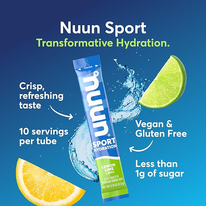 Nuun Sport Electrolyte Powder Packets with Magnesium, Calcium, Potassium, Chloride, and Sodium, Hydration Packets for On-The-Go, Lemon Lime Flavor, Gluten Free & Vegan, 16 Single Servings