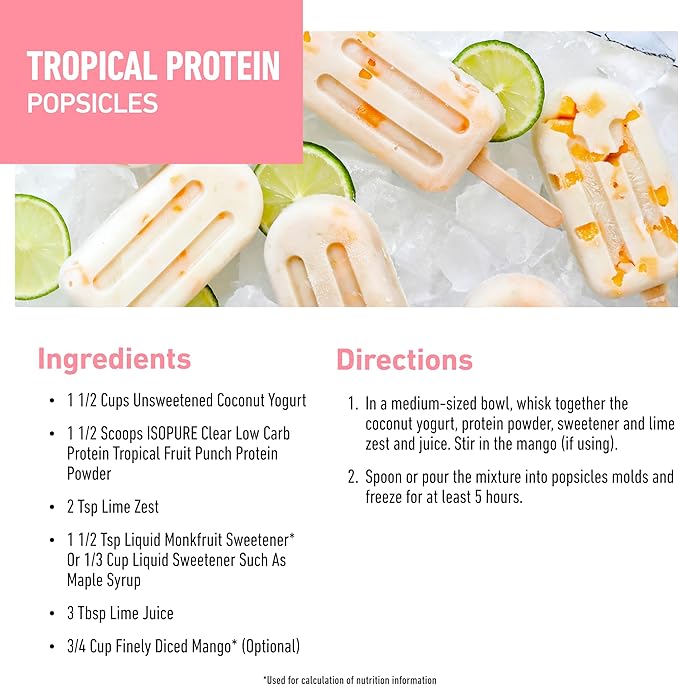 Isopure Clear Whey Isolate Protein Powder, Lactose Free, Gluten Free, Naturally Flavored, Tropical Punch, 20g Protein Per Serving, 14.1 Oz, 16 Servings (Packaging May Vary)