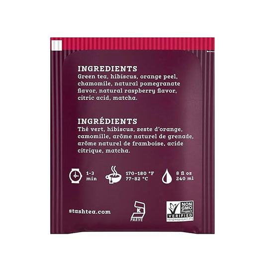 Stash Tea Pomegranate Raspberry & Matcha Green Tea - Caffeinated, Non-GMO Project Verified Premium Tea with No Artificial Ingredients, 18 Count (Pack of 6) - 108 Bags Total