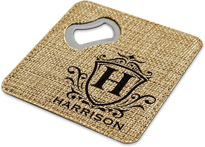 Smile Art Design Family Personalized Monogram Coaster Bottle Opener Burlap Material Family Name Personalized Prints House Warming Wedding Gift Dining Room Kitchen Rustic Decor Style4