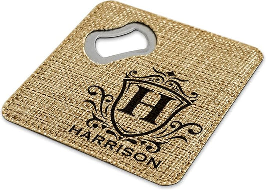Smile Art Design Family Personalized Monogram Coaster Bottle Opener Burlap Material Family Name Personalized Prints House Warming Wedding Gift Dining Room Kitchen Rustic Decor Style4
