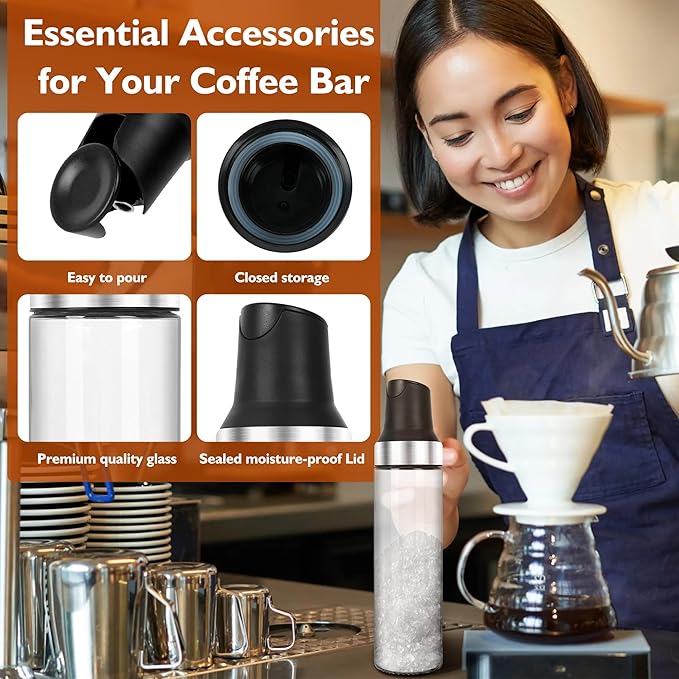 Loscarol Sugar Dispenser with Pour Spout, 17 oz Glass Sugar Shaker Jar or Creamer Dispenser Weighted Pourer for Coffee Bar,Tea & Baking, Sugar Container for Sugar, Honey, Syrup, for Home Kitchen