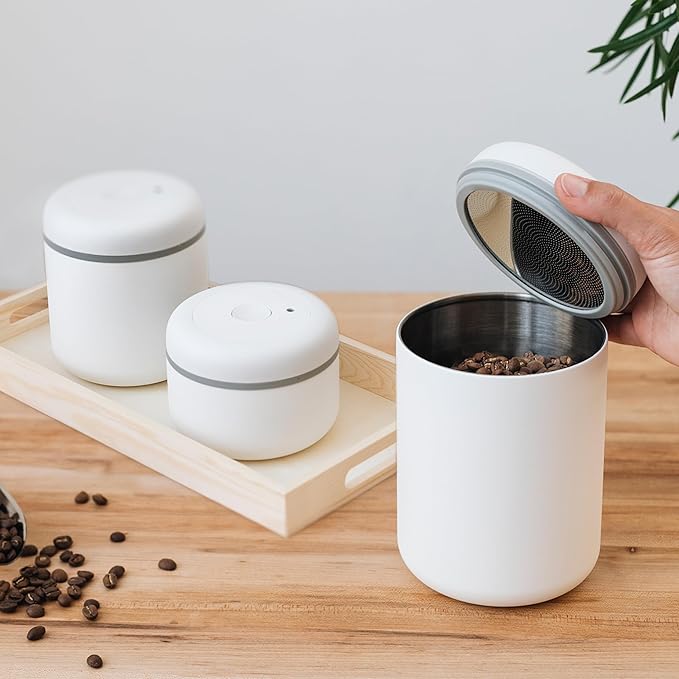 Fellow Atmos Vacuum Coffee Canister & Food Storage Container - 0.4 Liter Canister holds up to 6 oz of Coffee Beans - Airtight Food Storage Containers - Containers - 0.4 Liter - Matte White