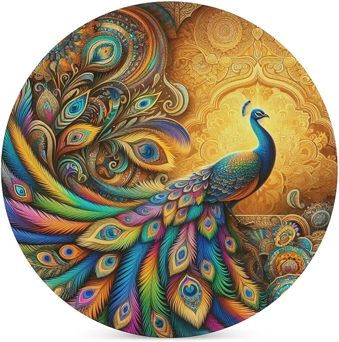 Round-6PCS Peacock Drink Coasters, Round Modern Ceramic Absorbent Coasters, Beautiful Colorful Floral Peacock Boho Art Pattren Decor Desk Coffee Table Coaster for Beverage Cup Tea Coasters