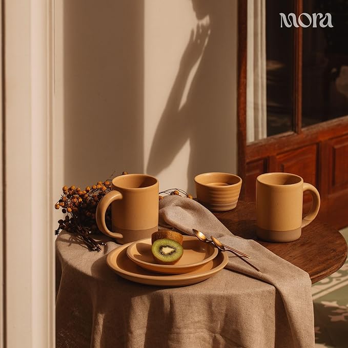 MORA Medium Mugs Set of 4, 16oz Ceramic Pottery Latte Mugs/Coffee Cups - Microwave and Dishwasher Safe - Merrigold