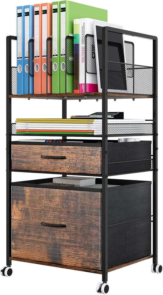 Rolling Storage Cart with 2 Drawers, 4 Tier Heavy Duty Utility Cart with Adjustable Dividers & Wheels, Mobile Storage Cabinet for Home, Office, Classroom, Coffee Bar, Black/Antique