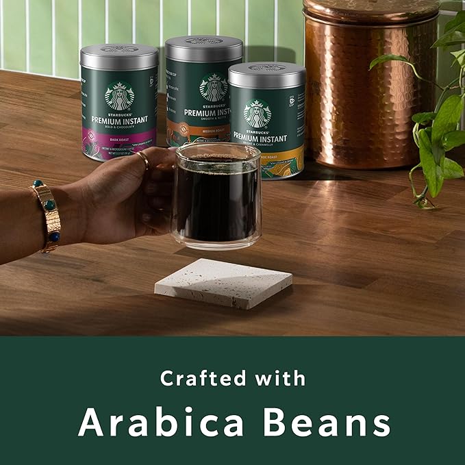 Starbucks Premium Instant Coffee, Medium Roast Coffee, Arabica Beans, Three 3.17 oz Tins