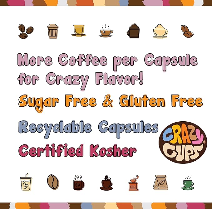 Crazy Cups Flavored Coffee Pods - Chocolate Glazed Donut, Medium Roast, 80 Count (Pack of 1) for Keurig K-Cup Machines - Hot or Iced Coffee, Recyclable Pods