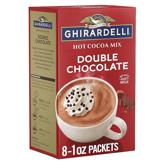 GHIRARDELLI Double Chocolate Hot Cocoa Mix, 8 Single-Serve Packets Rich and Decadent Hot Cocoa Made with Premium Chocolate