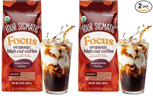 Four Sigmatic Organic High Caffeine Lion's Mane Ground Coffee, 12 OZ (Pack of 2)