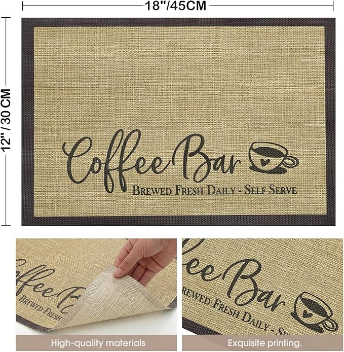 Artoid Mode Coffee Bar Mat Set of 2, Plastic Vinyl Washable Woven Non-Slip Table Mats for Coffee Machine Decor