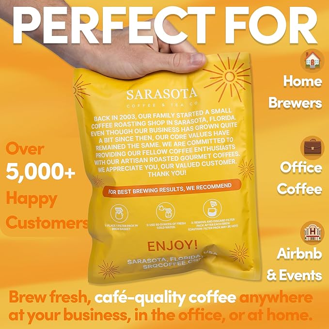 Sarasota Coffee Filter Packs | Medium Roast Breakfast Blend | Low Acid Pouches Gourmet Sampler Gift Set Ground Coffee in Filters | Bulk Individual Packets for 12 Cup Coffee Maker | 2 oz Bags, 12 Count