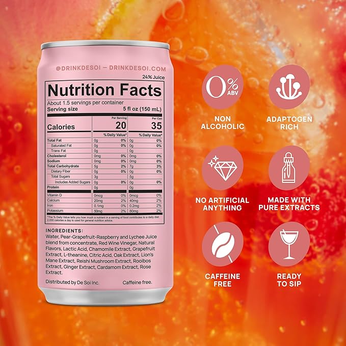 De Soi Wine Sampler (Tres Rose + Purple Lune) Mocktails NA Drinks 12-pack Adaptogen Drink, Sparkling Drink with Calming Botanicals, Mocktails Drinks, Gluten Free, No Artificial Flavors