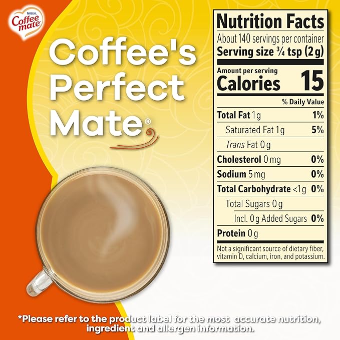 Coffee-Mate Coffee Creamer Zero Sugar Hazelnut, Pack of 6 (10.2 Ounce)