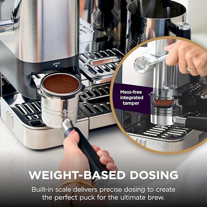 Ninja Luxe Café Pro Series, Espresso Machine, Drip Coffee, Cold Brew, Hot Water, Integrated Tamper, Built-in Grinder, Hands-Free Frother for Cappuccinos, Lattes, Americanos, Dairy or Non-Dairy, ES701