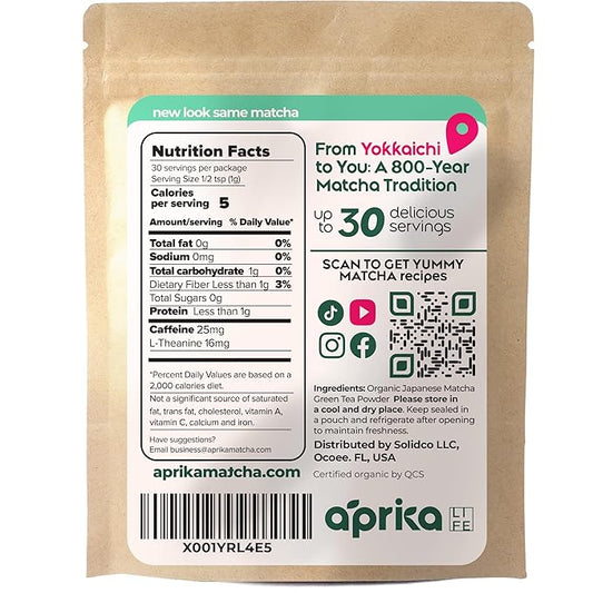 AprikaLife Matcha Powder from Japan, USDA and JAS Organic Matcha Green Tea Powder, No Sugar Added, Perfect for Matcha Latte, Japanese Green Tea - Premium Cafe Grade - 1 oz/ 30g