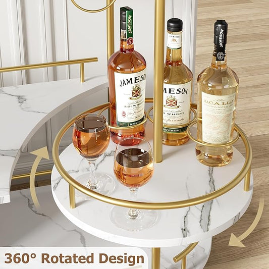 GarveeHome Gold Bar Carts with 4-Tiers Storage Shelves，Mobile Bar Seving Carts On Wheels with Wine Rack and Glass Holder for Kitchen, Dining Room, Living Room-Gold+White