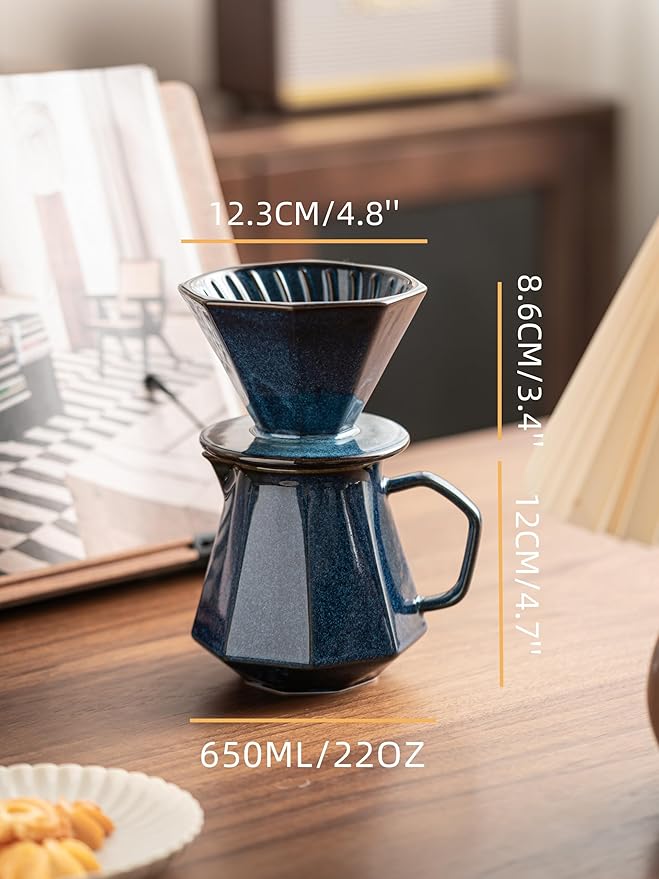 Pour Over Coffee Maker,Ceramic Coffee Maker With 40 pcs Paper Filter，20oz/600ml Pour Over Coffee Dripper