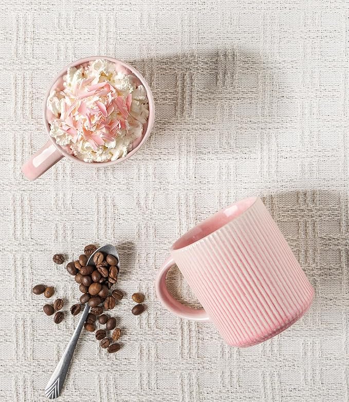 GBhome Coffee Mugs Set for 6, 12oz Coffee Cups with Handle for Man,Woman,Dad,Mom, Stoneware Mugs Sets for Coffee, Latte,Tea, Hot Cocoa, Milk, Dishwasher&Microwave Safe,Pink