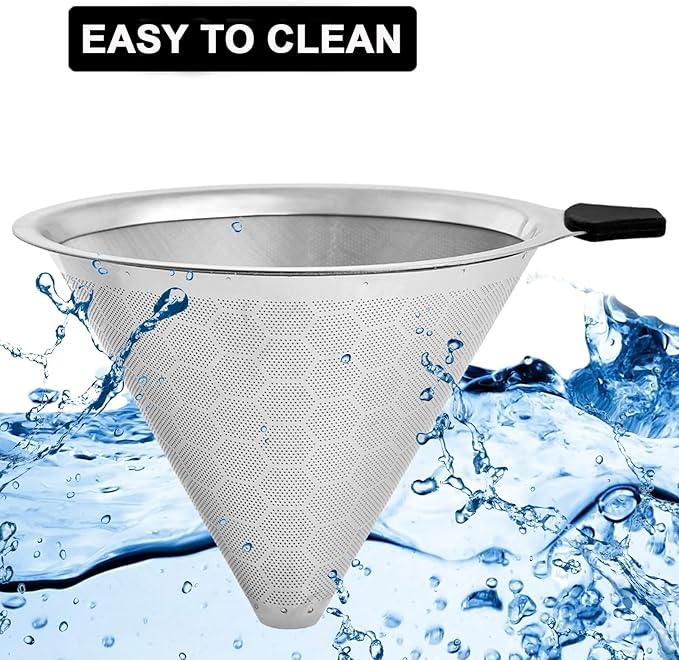 GLMMIR Pour Over Coffee Filter Compatible with Chemex 6/8/10 Cups & Hario V60 02 03, Reusable Stainless Steel Metal Cone Slow Drip Coffee Filter, Coffees Pour Over Dripper Filters