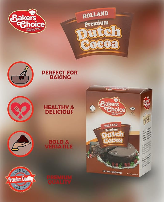 Dutch Cocoa Powder - Unsweetened Chocolate Powder- 15 Ounce - Dairy Free Kosher - Bakers Choice