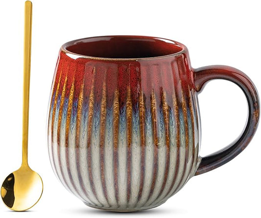 Coffee Mug, Porcelain 16 oz Large Tea Coffee Cup for Office and Home, Big Mug for Women, Men, Microwave Dishwasher Safe, Ink Wash Red